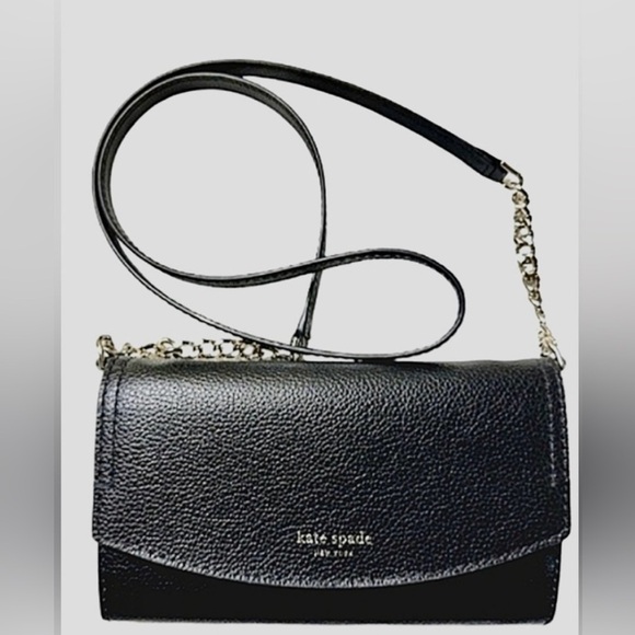 NEW! Kate Spade Eva Wallet On A Chain – Black Pebbled Leather - Picture 1 of 9